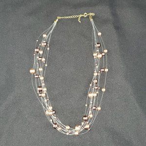 Necklace - Floating Multi-Strand Bronze and Taupe